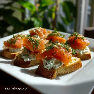 Canapes: Salm&oacute;n Sedoso y Fiestas R&aacute;pidas Tarjeta de receta