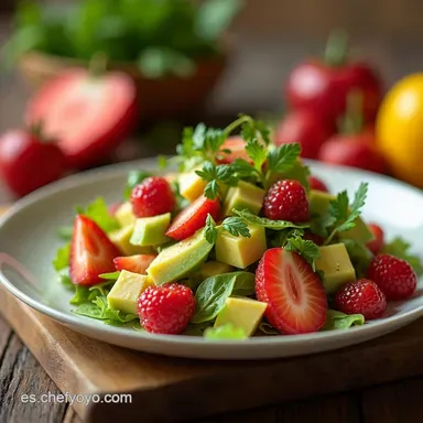 Receta de Ensalada FRA Primaveral Fresas Rosas y Aguacate Tarjeta de receta