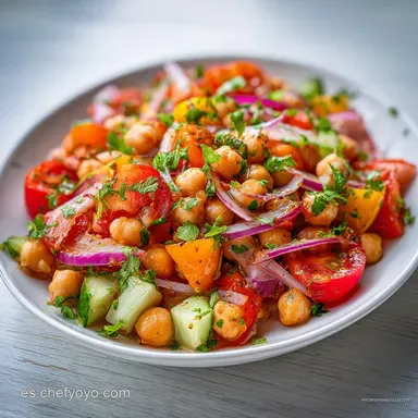Ensalada de Garbanzos Mediterr&aacute;nea para 4 porciones Tarjeta de receta