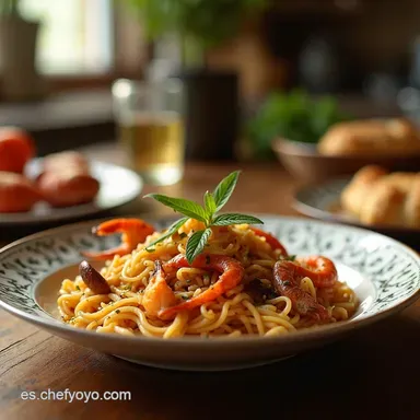 Fideu de mariscos El Un viaje al sabor Mediterr&aacute;neo Tarjeta de receta