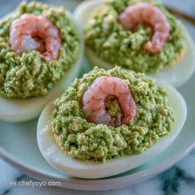 Huevos Rellenos de Guacamole y Gambas Tarjeta de receta