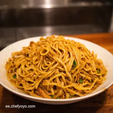 Lo Mein de Pollo Express Cena China Lista en un Tris Tarjeta de receta