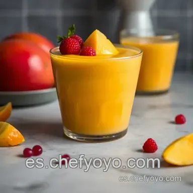 Mousse de Mango F&aacute;cil con Frambuesa: &iexcl;Postre Tropical Express! Tarjeta de receta