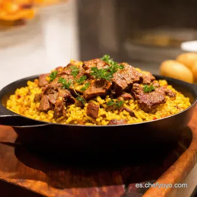 Paella de Carne Ib&eacute;rica Un Fest&iacute;n Campestre en tu Mesa Tarjeta de receta