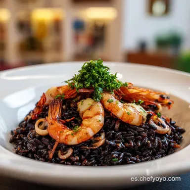 Receta de Arroz Negro con Calamares y Gambas en 40 Minutos Tarjeta de receta