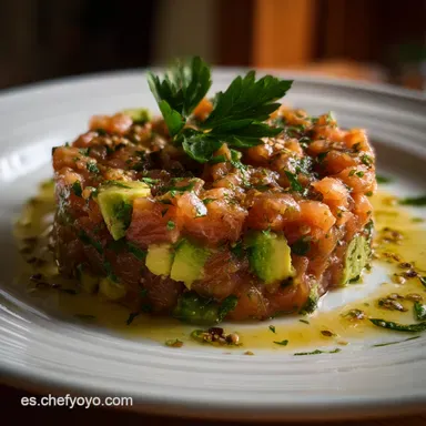 Tartar De Salmon Y Aguacate: Grasa Sedosa Tarjeta de receta