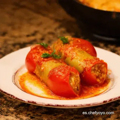 Tomates Rellenos a la Espa&ntilde;ola Receta F&aacute;cil de Verano Tarjeta de receta