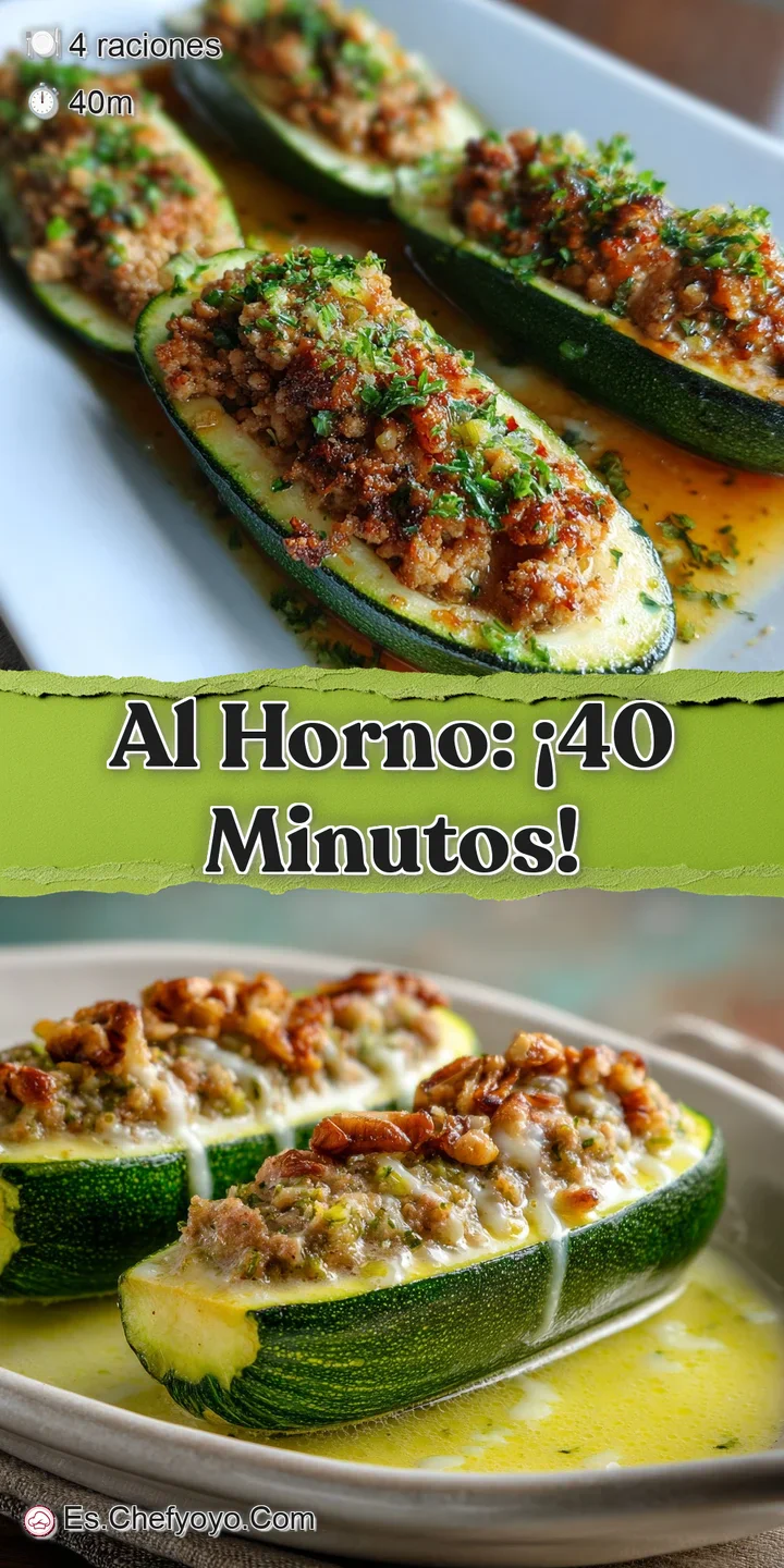 Close-up of baked zucchini, revealing a rich, textured filling. Hints of herbs and cheese create an inviting, comforting i...