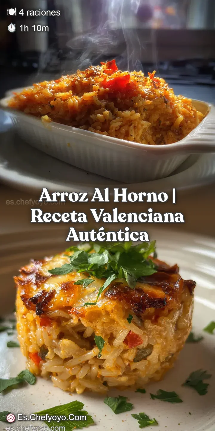 Close-up of savory baked rice showing crispy edges, tender chickpeas, and chunks of spiced sausage. Inviting and warm.