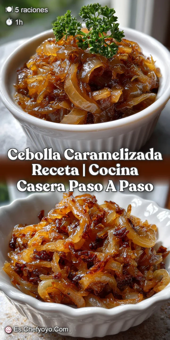 Close-up of caramelized onions with a glossy, amber hue, exhibiting a tender, melting texture and a delicious depth of swe...