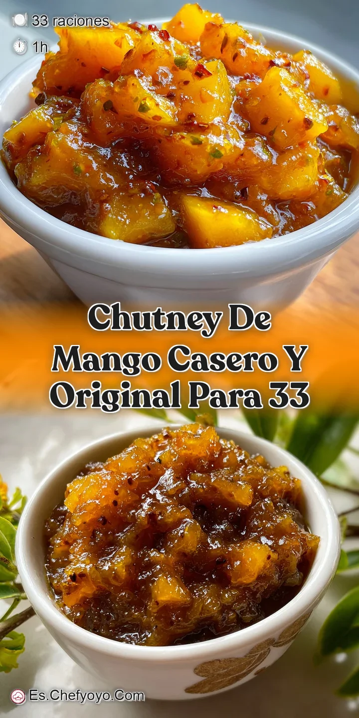 Close-up of chunky mango chutney, its glistening surface reflecting light. Bright yellow, orange, and flecks of red invite...
