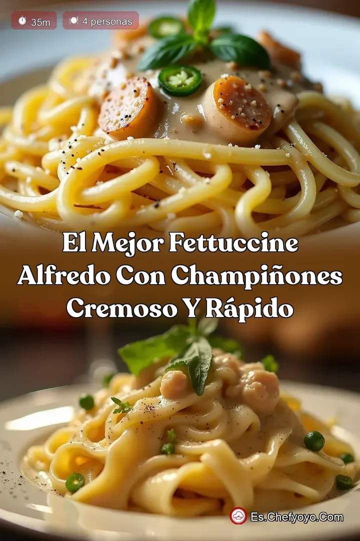 El Mejor Fettuccine Alfredo con Champi&ntilde;ones Cremoso y R&aacute;pido