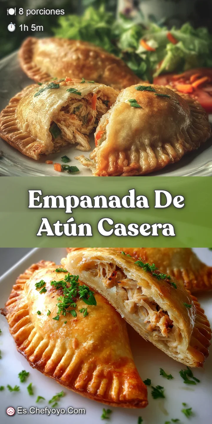 Close-up of a golden-brown empanada crust, slightly cracked, exposing the steaming, flavorful tuna mixture within.