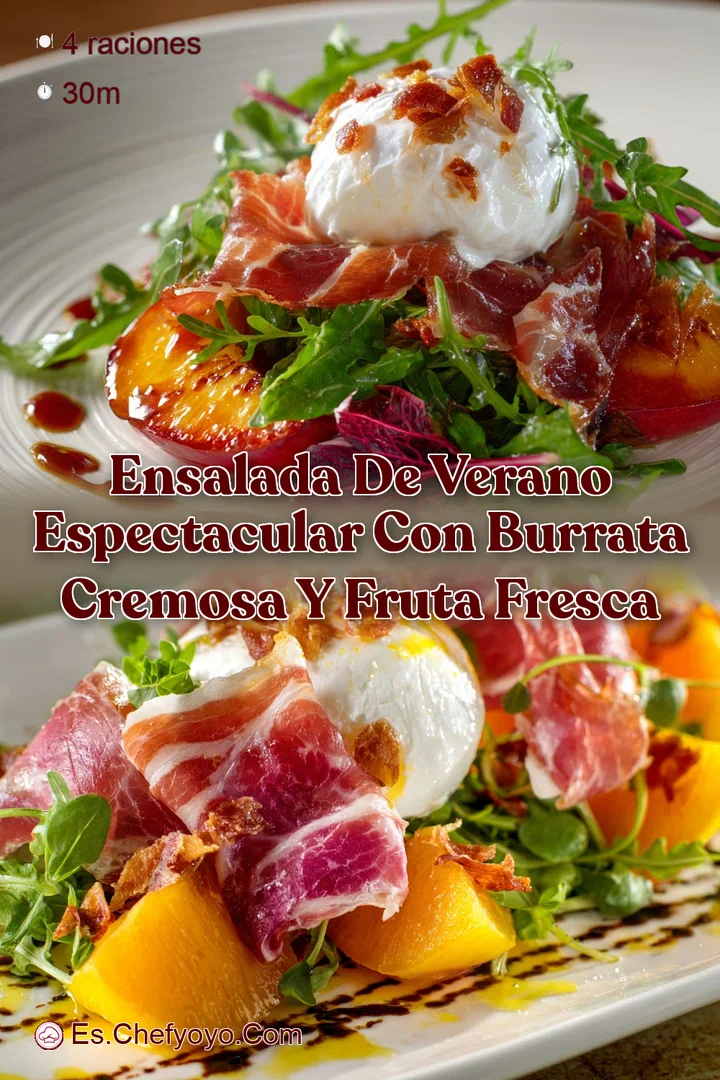 Ensalada de verano espectacular con Burrata cremosa y fruta fresca