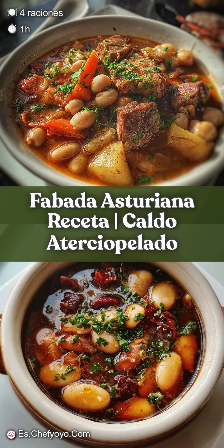 Close-up of simmering fabada: wrinkled morcilla, glistening chorizo, and plump, tender beans in a savory, spiced broth.