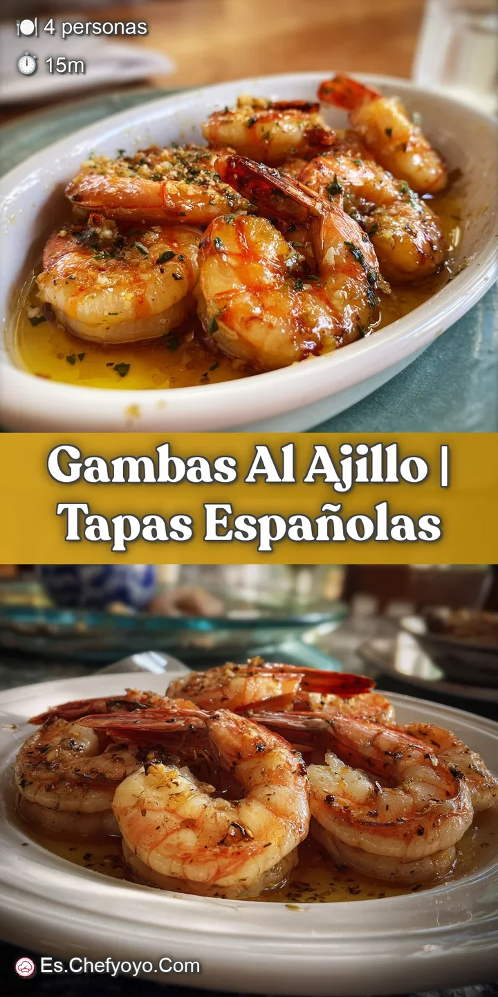 Close-up of plump, pink shrimp swimming in shimmering, fragrant garlic oil. Flecks of fiery red chili dance on the surface...