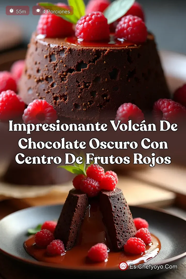 Impresionante Volc&aacute;n de Chocolate Oscuro con Centro de Frutos Rojos