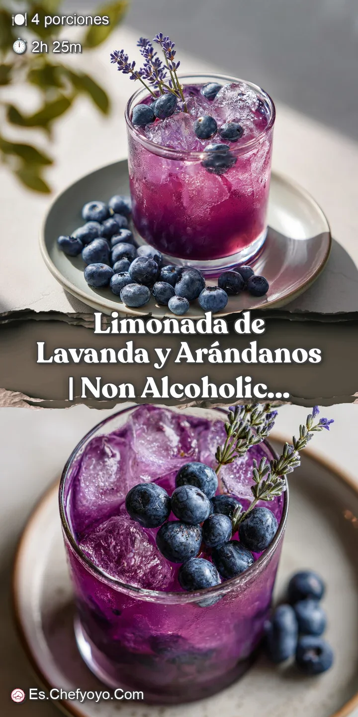 Close-up of glistening ice cubes and plump blueberries swirling in a chilled, vibrant lilac-colored beverage.