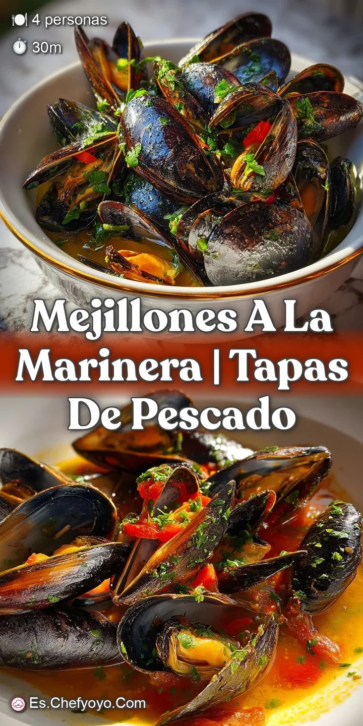 Close-up of a tender mussel, glistening with savory sauce, nestled amongst others. A textural feast of soft and firm eleme...