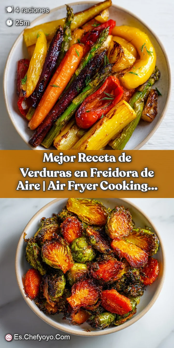 Close-up of perfectly air-fried vegetables, showing caramelized edges and fresh, vibrant colors.