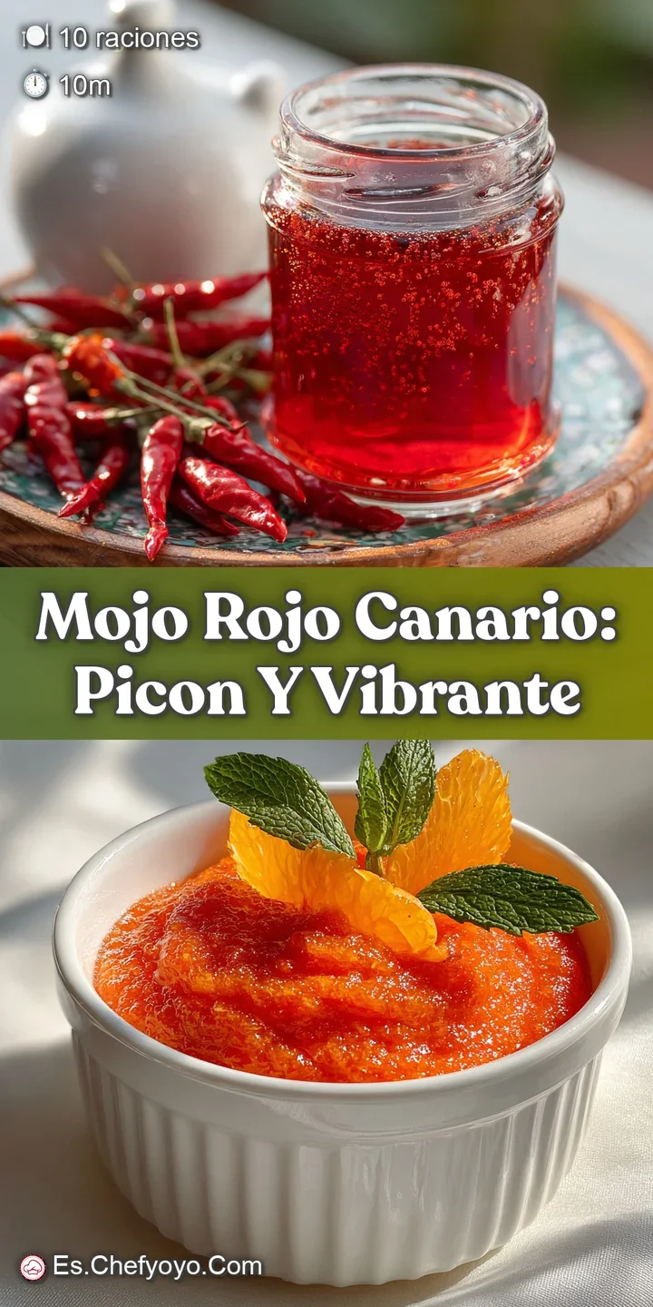 Close-up of rich, crimson Mojo Rojo Canario, capturing its smooth, slightly oily sheen and tiny specks of ground peppers. ...