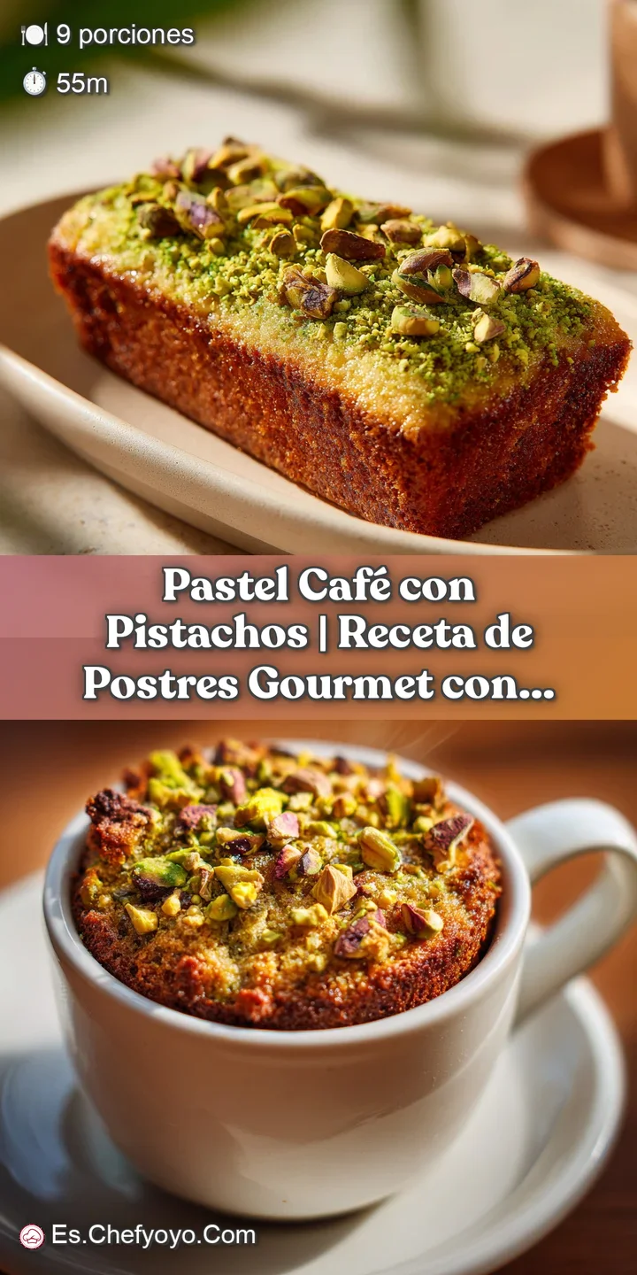 Close-up of a moist pistachio cake with crunchy topping, highlighting rich green and golden hues.