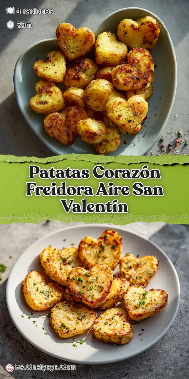 Close-up of air-fried potato hearts; golden brown, crispy textures and visible herbs create an appetizing, textured, and s...