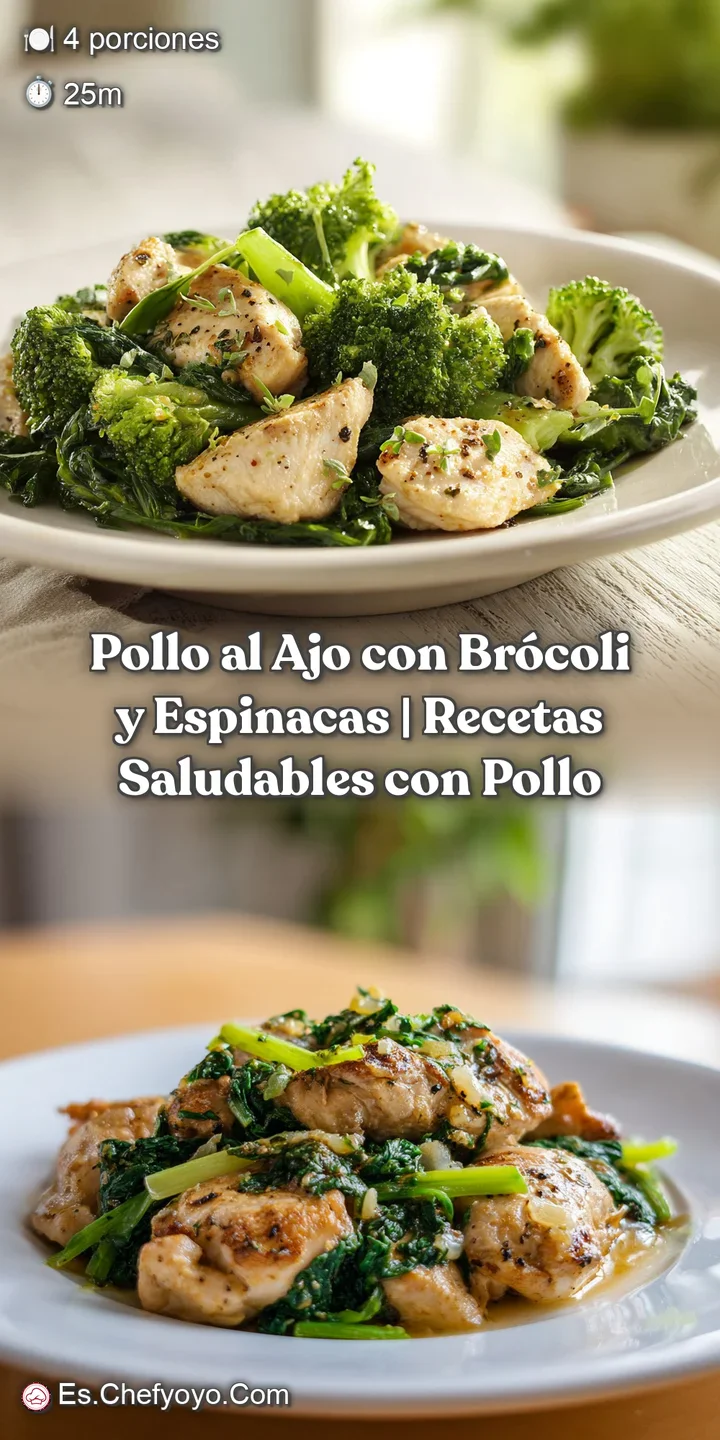 Juicy, seared chicken with a hint of garlic next to crisp-tender broccoli and dark green spinach.