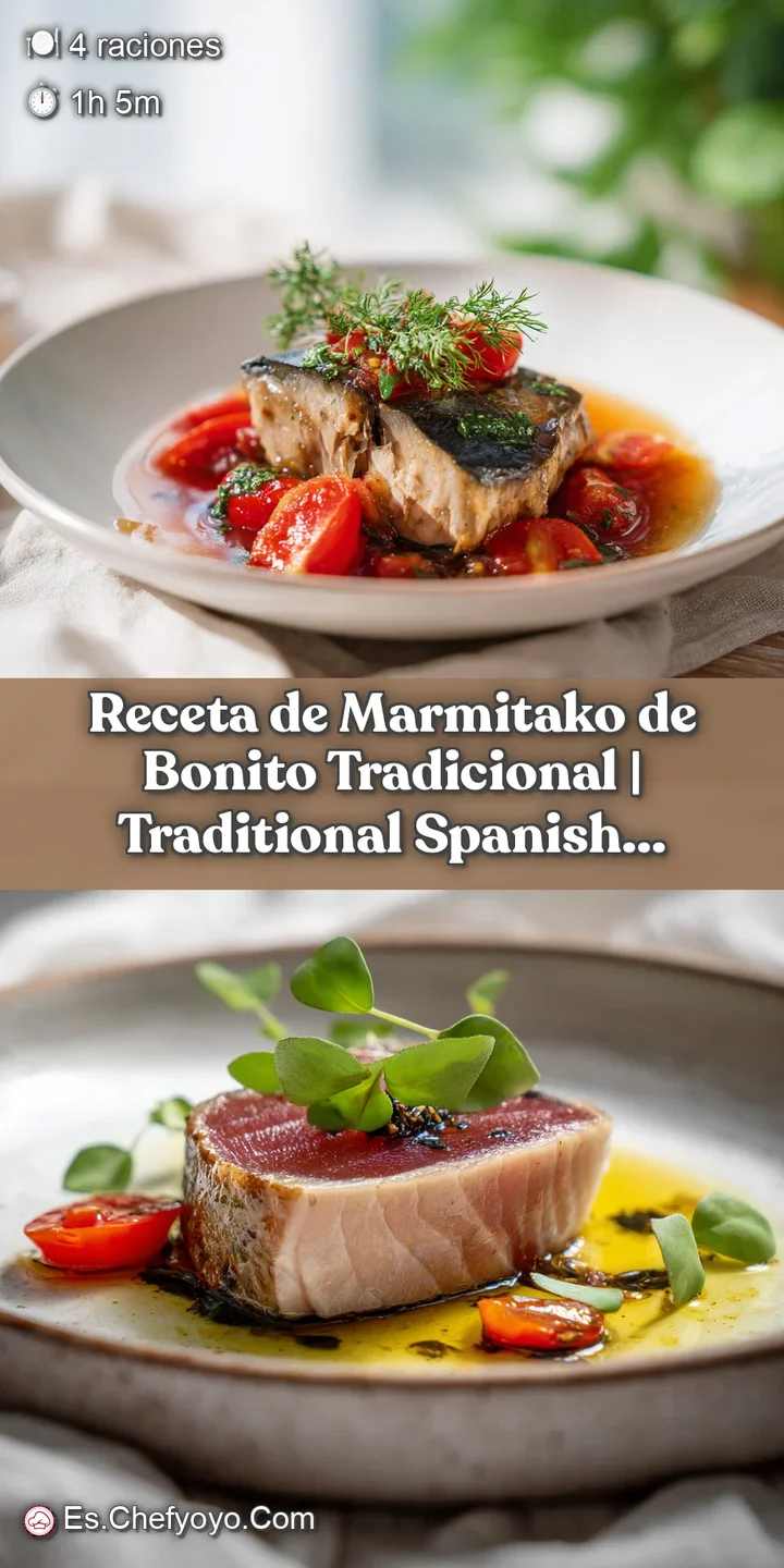 Close-up of flaky tuna pieces nestled among soft potatoes and bright green beans in a dark broth.