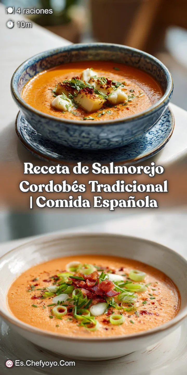 Close-up of velvety salmorejo, the rich red-orange hue, and scattered bits of glistening jam&oacute;n and boiled egg.