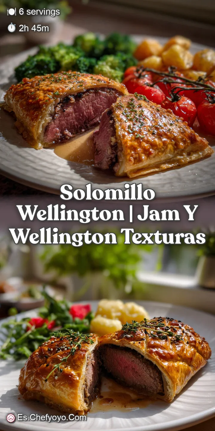 Close-up of flaky, golden pastry revealing tender, pink meat. The rich colors and textures create a mouthwatering scene, r...