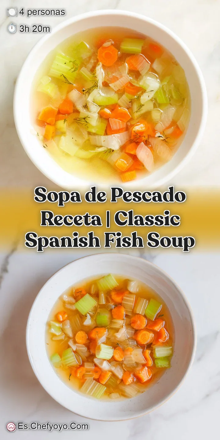 Primer plano de caldo humeante, trozos de pescado blanco jugoso y gotas de aceite dorado flotando en la superficie.