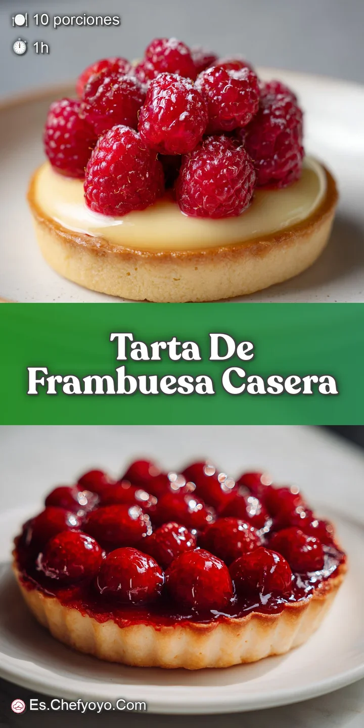 Close-up captures the tart's glistening raspberries, their juice seeping into the rich, creamy filling, showcasing its irr...