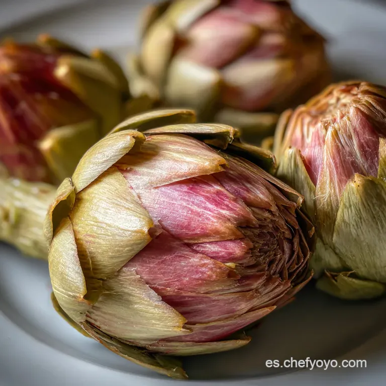 Elegant plating: Tender artichoke hearts crowned with salty jam&oacute;n, drizzled with olive oil, reflecting light, and garnishe...