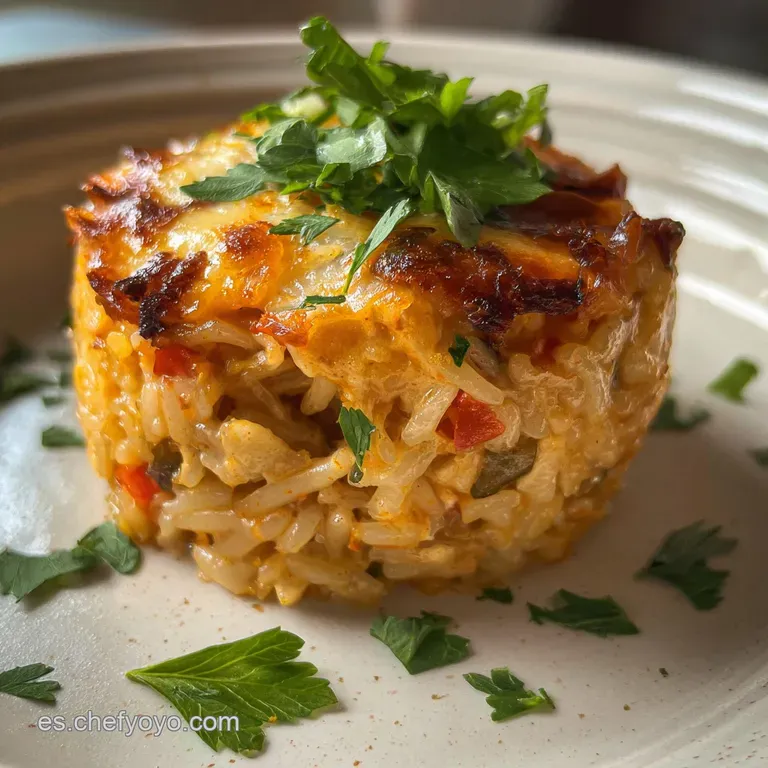 A single portion of golden rice served on a rustic plate. Topped with fresh parsley and a lemon wedge for serving.