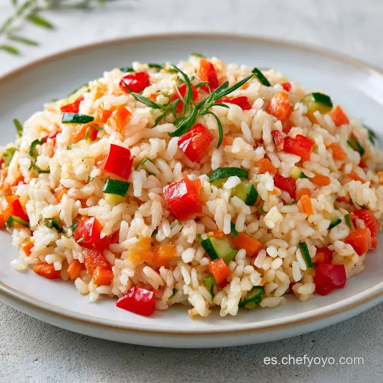 Porci&oacute;n de arroz amarillo brillante decorada con perejil fresco y verduras picadas sobre un plato de porcelana minimalista.