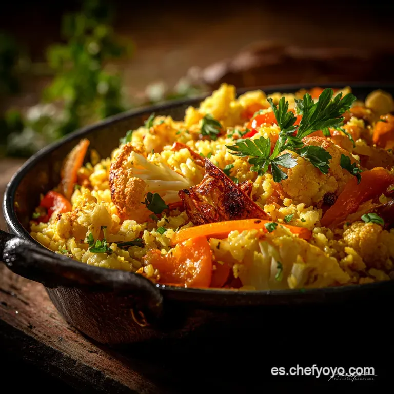 Arroz de coliflor con curry y verduras: El plato vegano m&aacute;s sabroso.