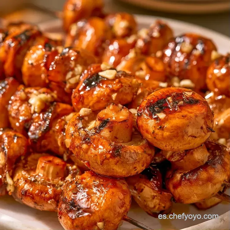 Hongos dorados y brillantes alineados en plato oscuro, adornados con rodajas de limón cítrico y hojas de perejil fresco.