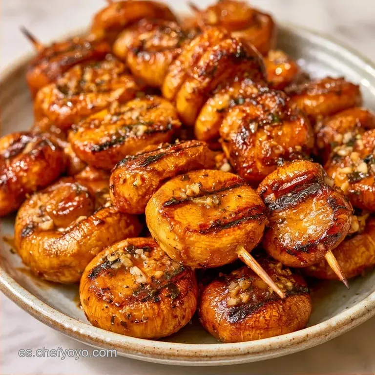 Brochetas De Champiñones Marinadas con Ajo