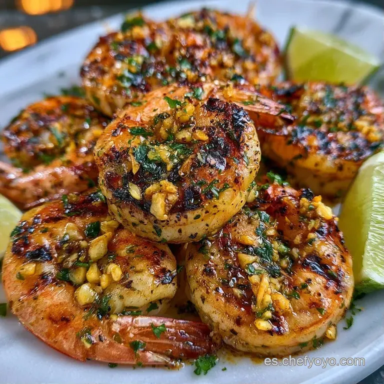 Langostinos rosados alineados con brillo aceitoso, acompañados de rodajas de limón fresco y hojas verdes ornamentales.
