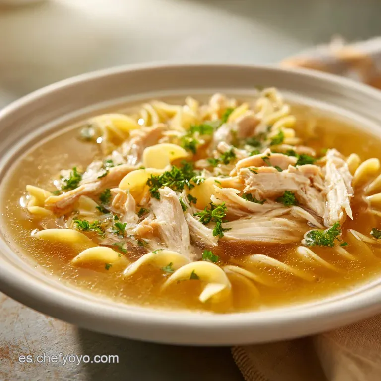 Steaming bowl of golden chicken soup with bright vegetables & cilantro garnish; rustic spoon resting on a woven placemat.