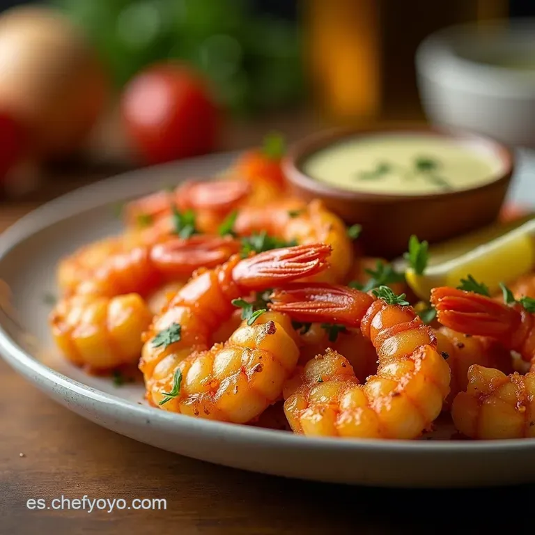 Crujientes Sin Culpa Camarones Al Ajillo Dorados En La Air Fryer presentation