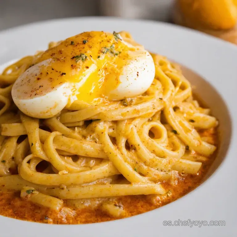 Carbonara a La Antigua Con Huevo Entero presentation