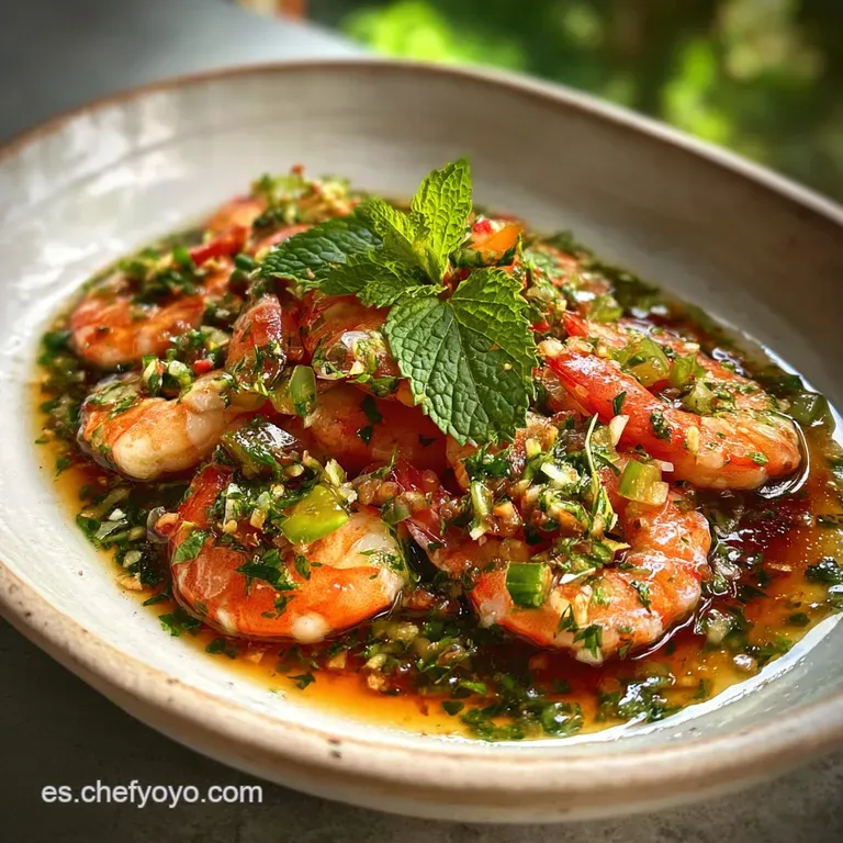 Elegant plate of thinly sliced shrimp carpaccio, drizzled with oil, topped with herbs, and sprinkled with coarse sea salt.