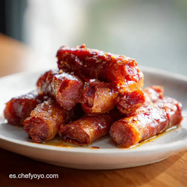 A rustic earthenware pot filled with tender chistorra sausage, glistening in rich cider sauce.