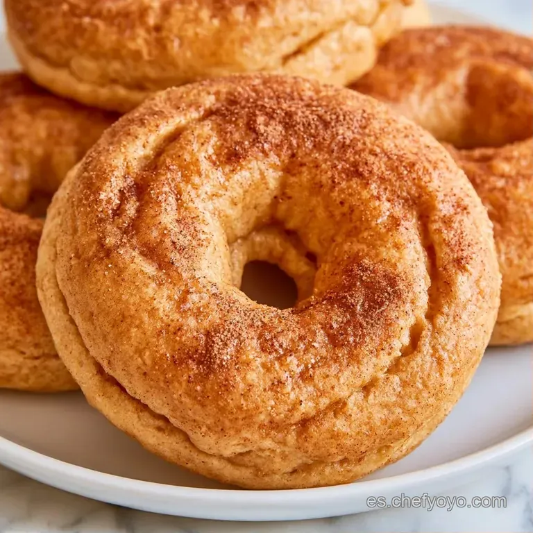 Dos donuts tostados dispuestos en un plato blanco minimalista, acompañados de frutos rojos frescos y un toque de miel.