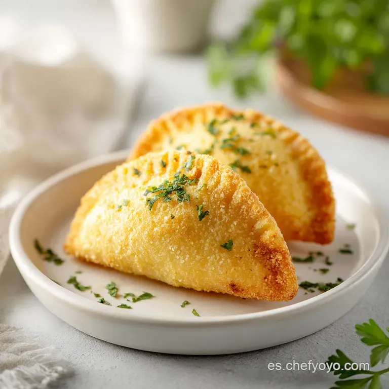 Three baked empanadas arranged artfully on a rustic wooden board with a side of dipping sauce.