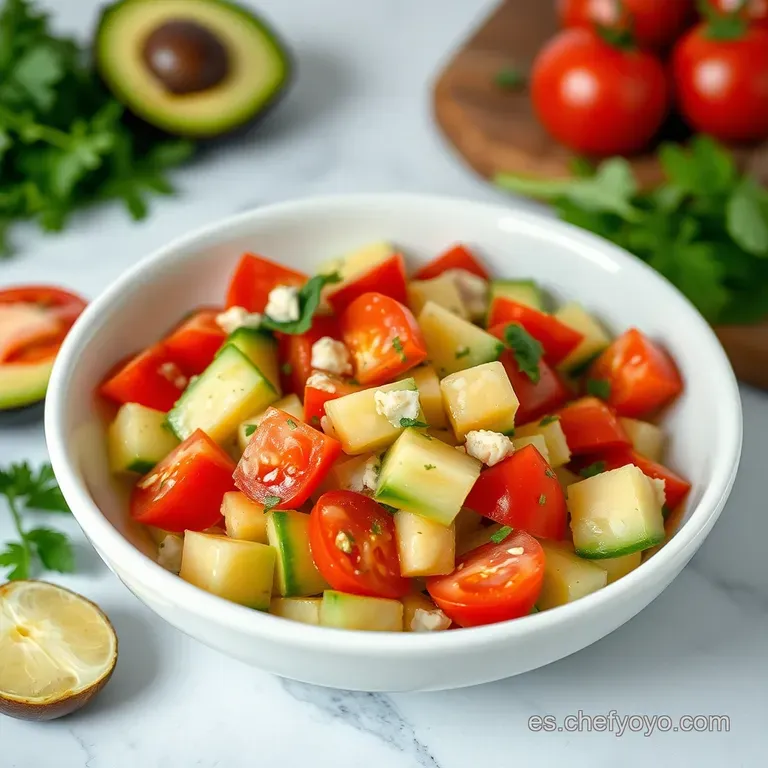 Ensalada Fresca De Pepino Tomate Y Aguacate presentation