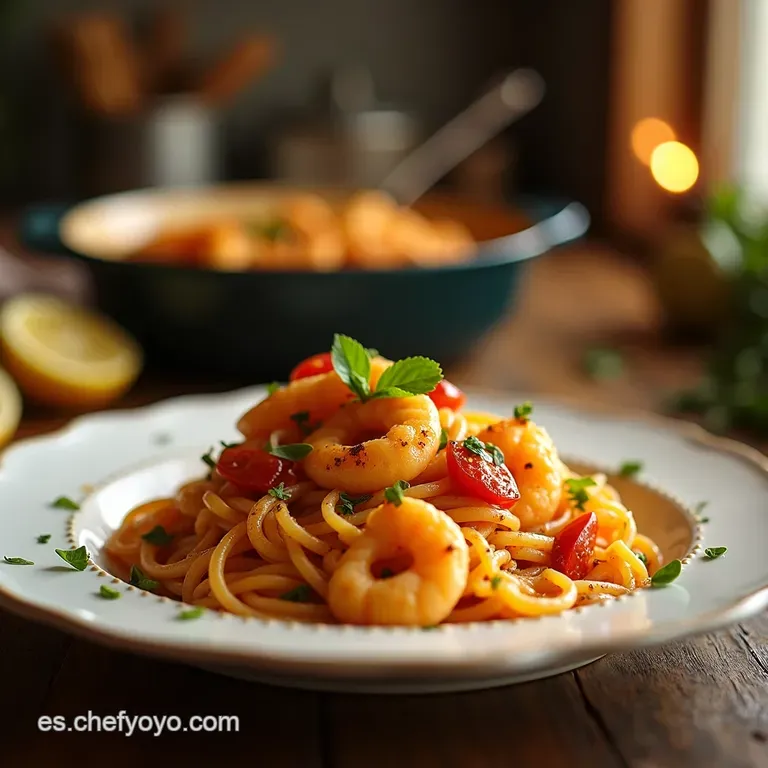 Fideos a La Cazuela Con Sofrito Y Marisco presentation