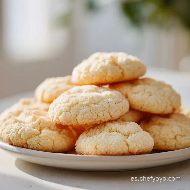 A stack of pale gold cookies artfully arranged on a rustic wooden board with a sprinkle of powdered sugar.